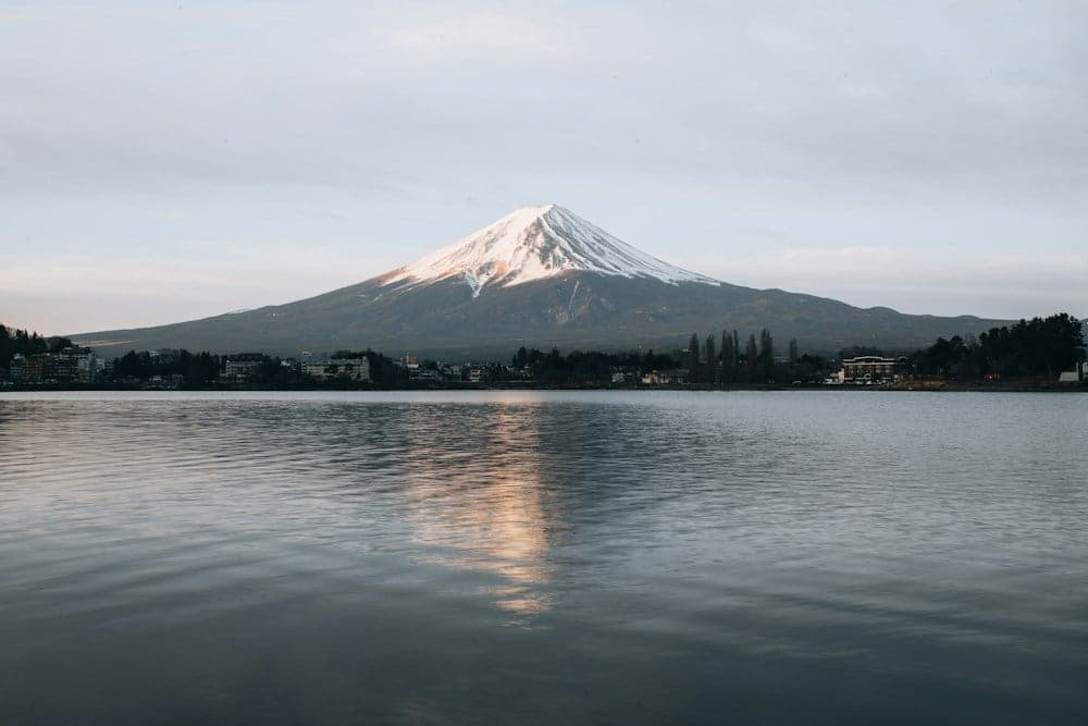 Mount Fuji beside a lake in Japan